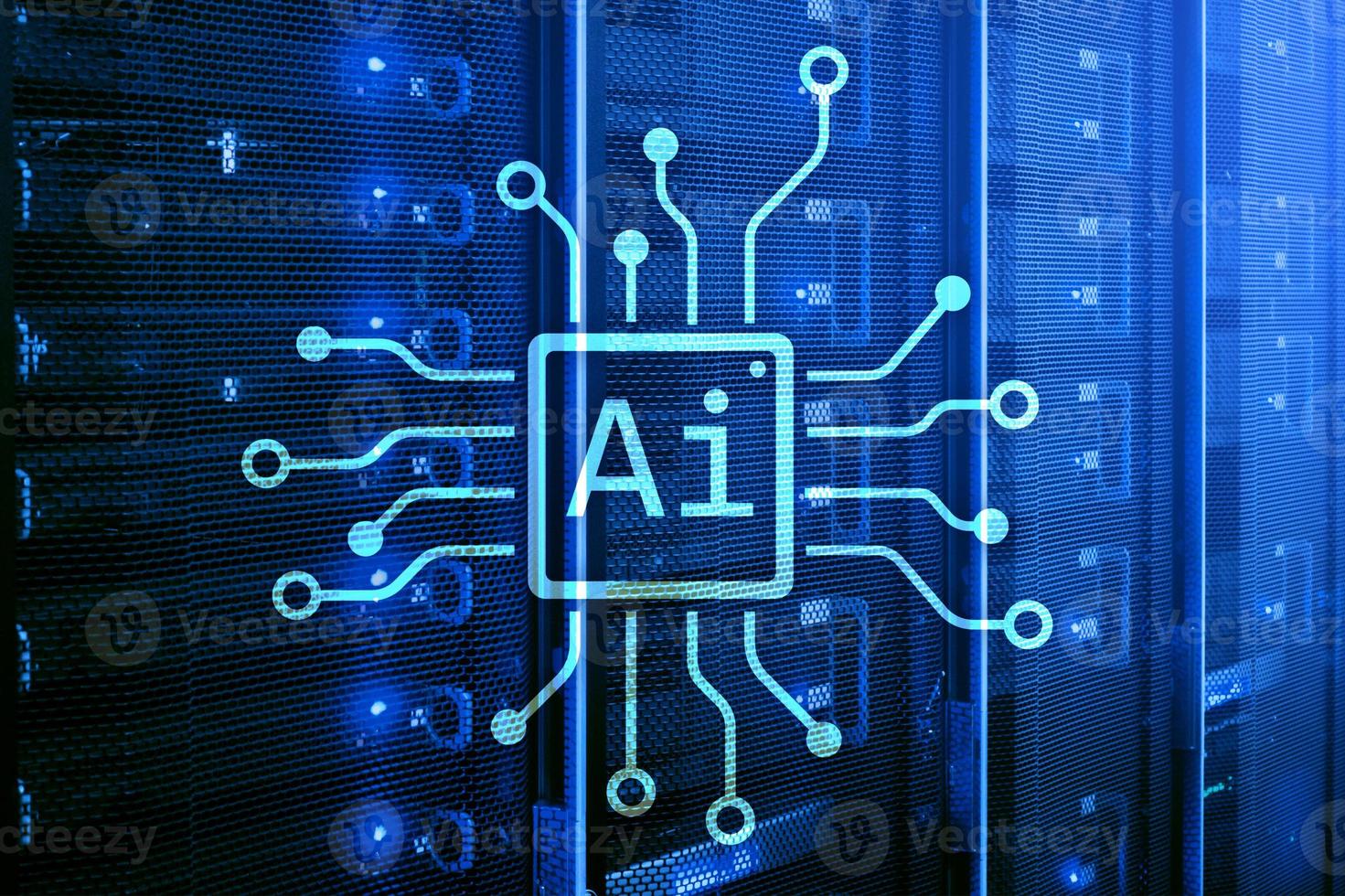 AI, Artificial intelligence, automation and modern information technology concept on virtual screen. photo