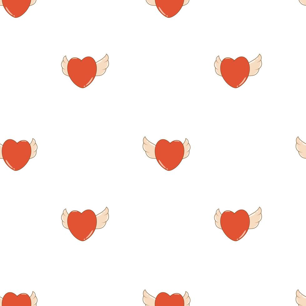 Valentines day seamless pattern with hearts and wings in retro cartoon style of 60s - 70s vector