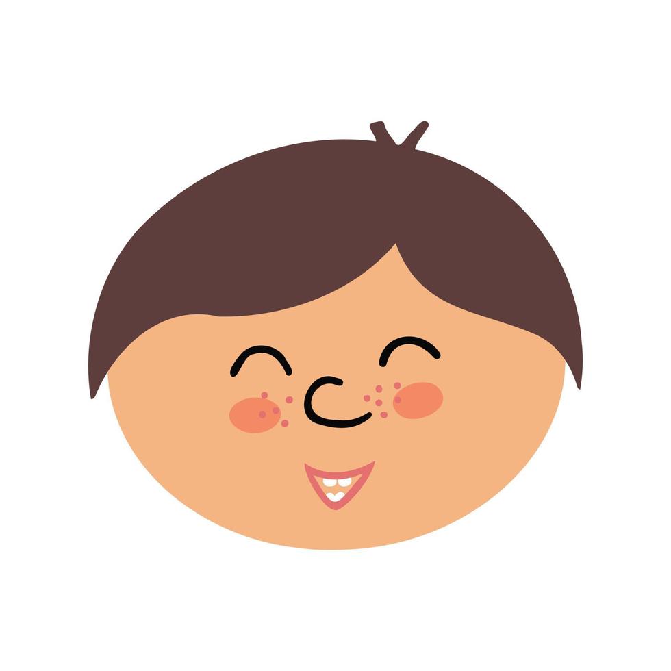 The brunette boy smiles and laughs. Illustration for backgrounds, covers and packaging. Image can be used for greeting cards, posters, stickers and textile. Isolated on white background. vector