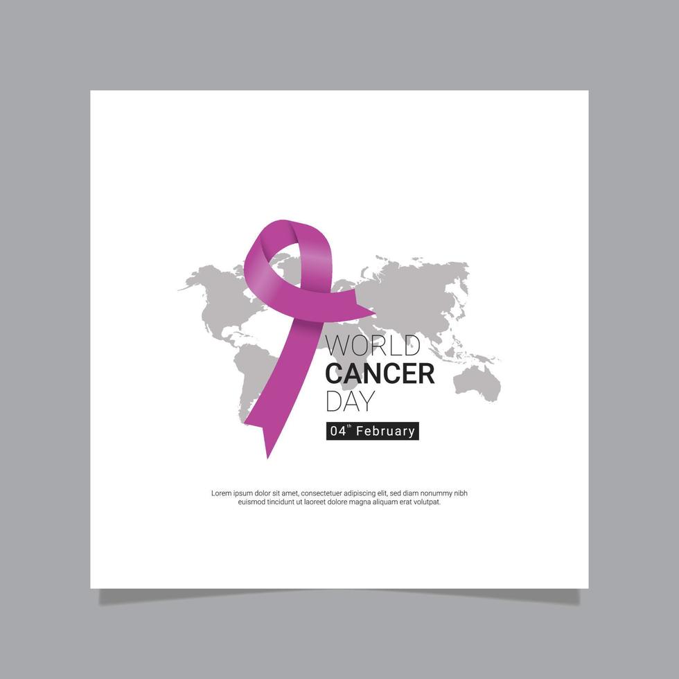 publicación de diseño de redes sociales del día mundial contra el cáncer cinta morada vector