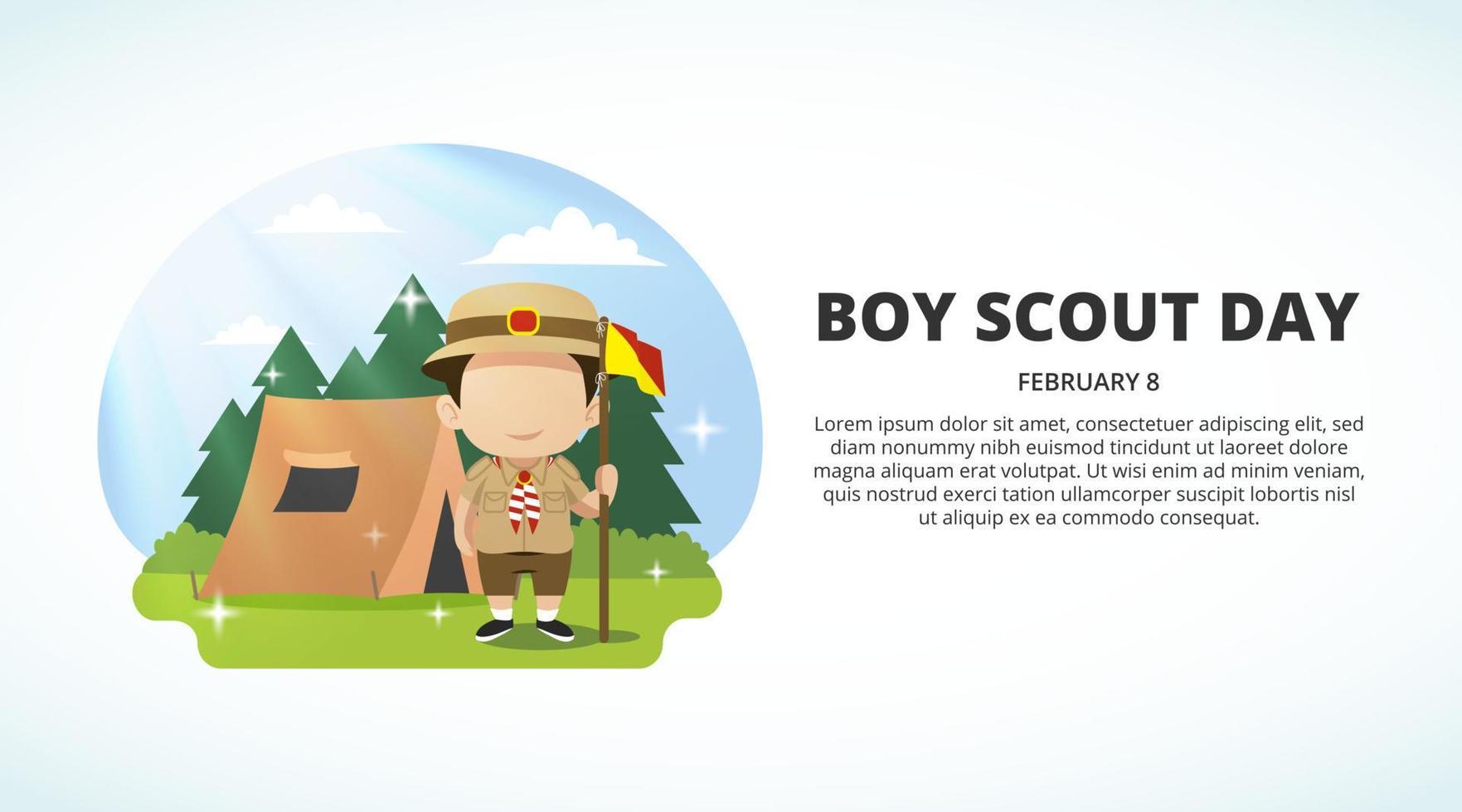 fondo del día de boy scout con un niño scout en un campamento de verano vector