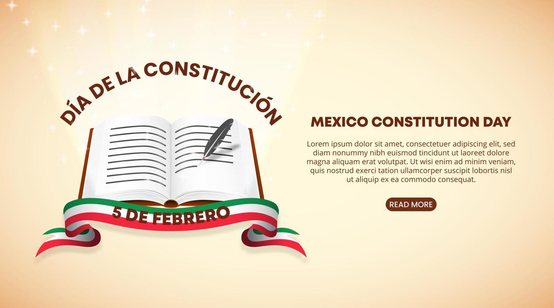 día de la constitución de méxico o antecedentes del día de la constitución mexicana con la constitución mexicana escrita de 1917 y destellos de luz vector