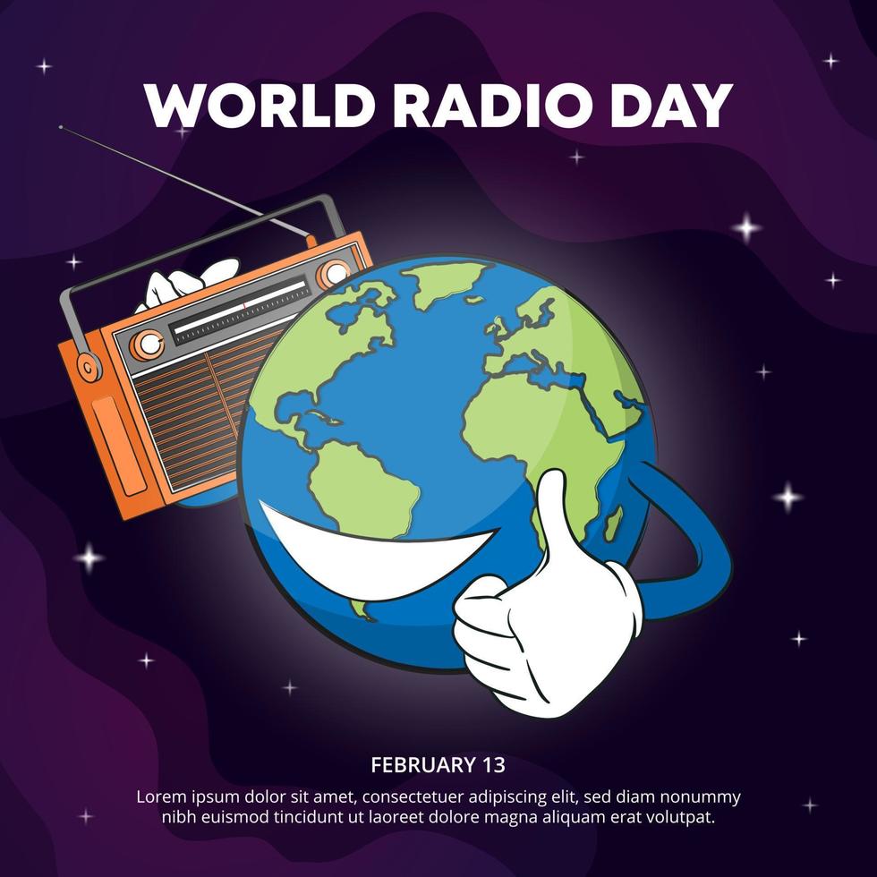 fondo del día mundial de la radio con un globo terráqueo sosteniendo un receptor de radio vector