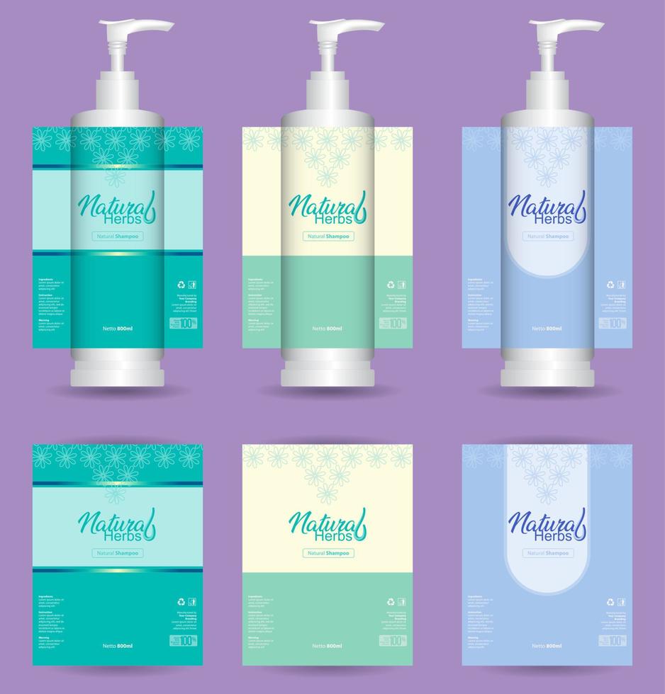 productos de embalaje diseño de cuidado del cabello, plantillas de botellas de champú en varios antecedentes vector