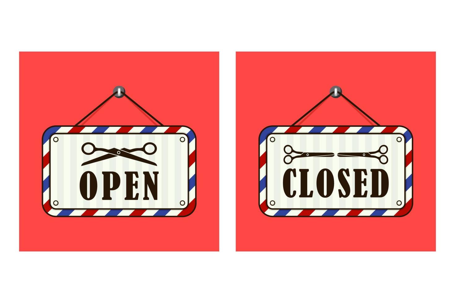 Open and closed signs barbershop banner plat design vector