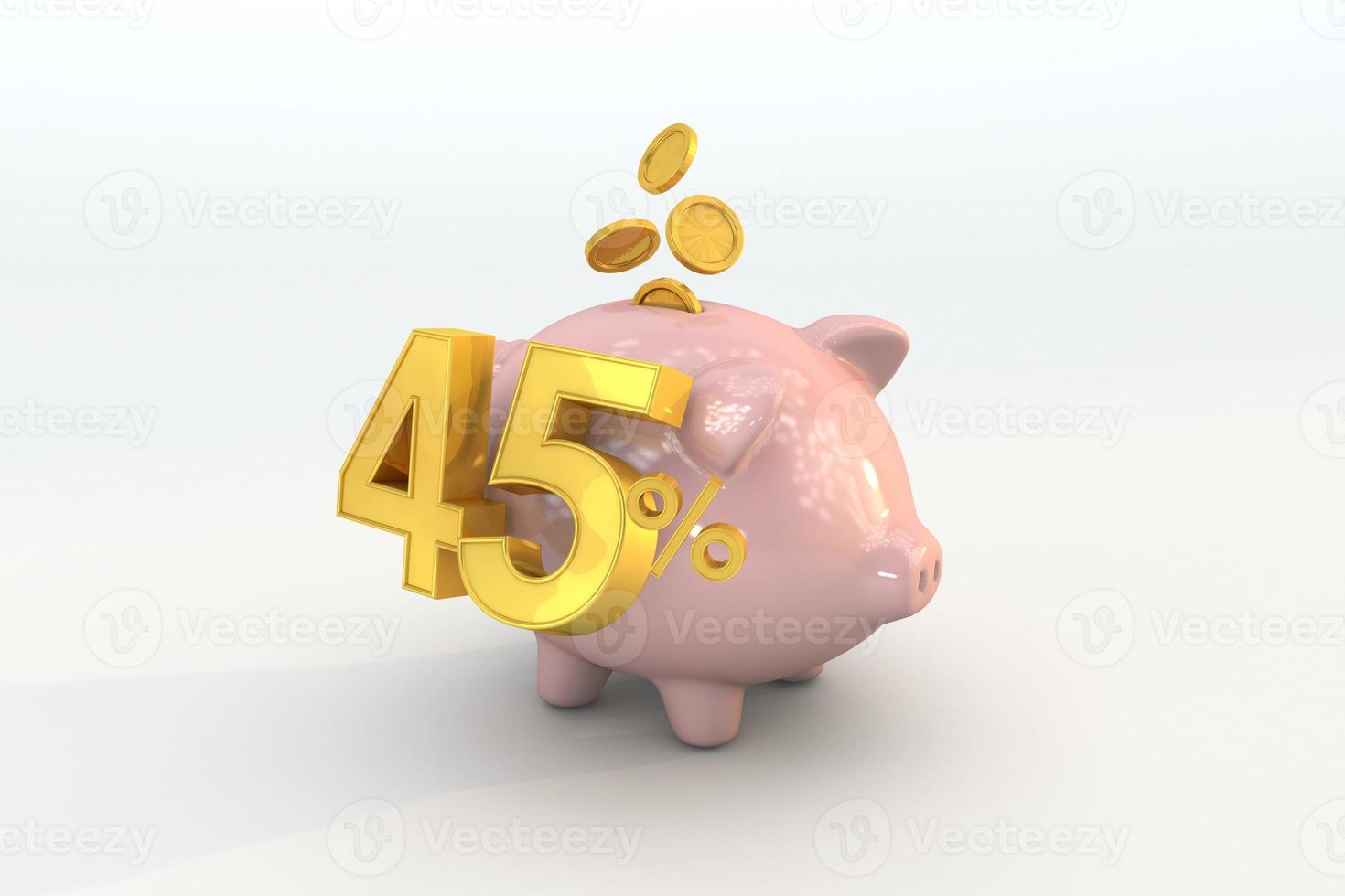3D piggy bank with golden coin and number 45 photo