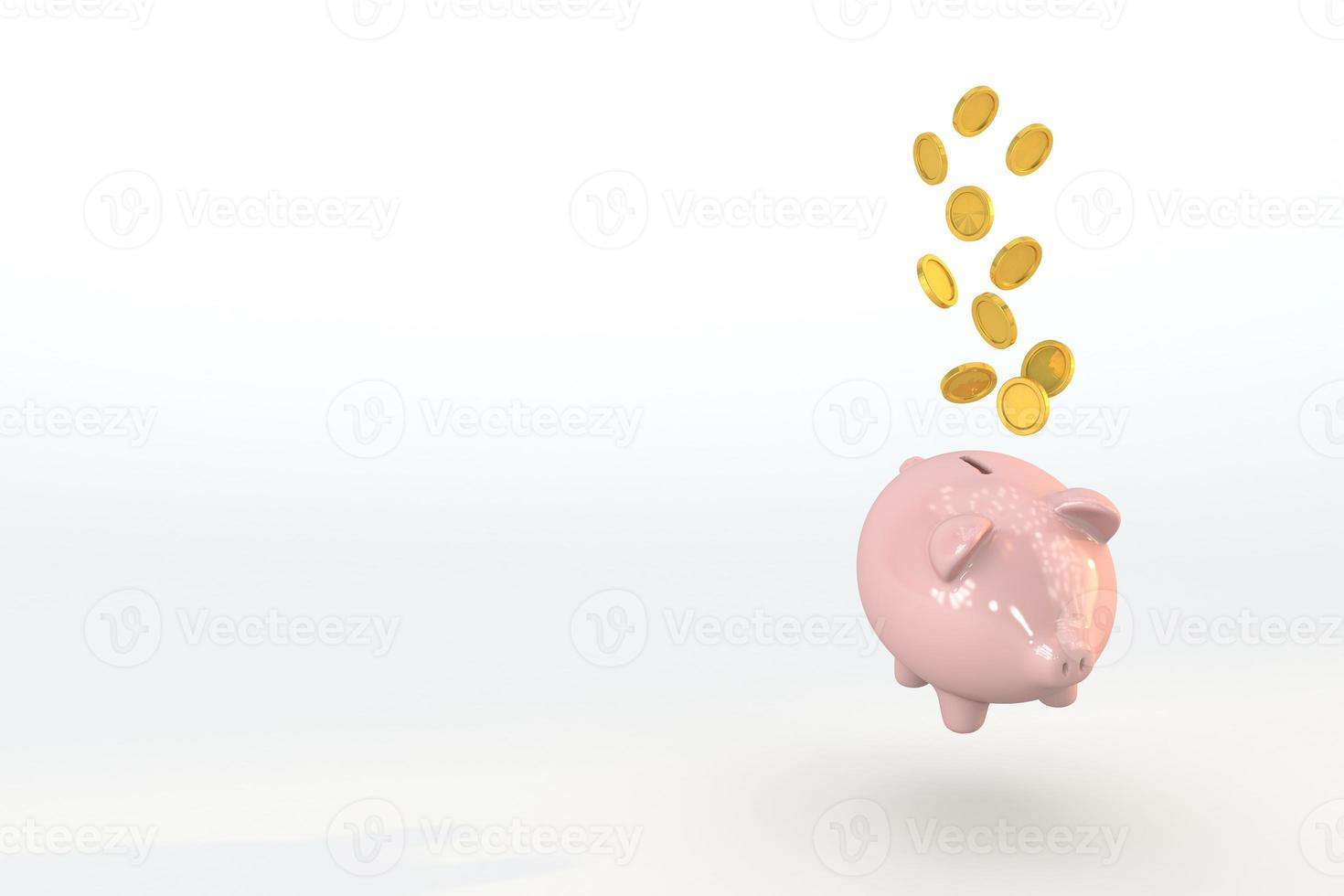 Hucha 3d y moneda de oro flotando un concepto financiero económico para ahorrar dinero foto