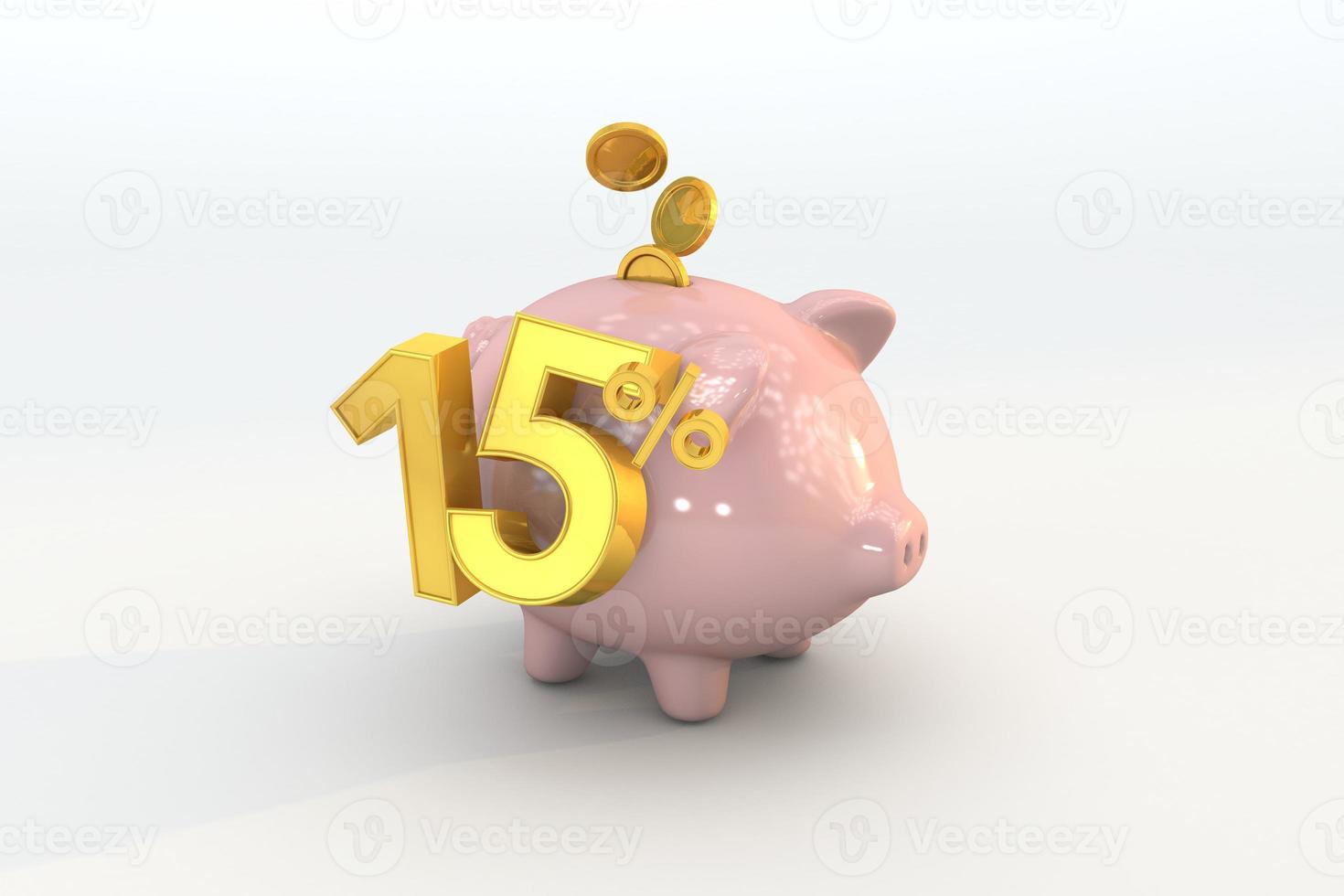 3D piggy bank with golden coin and number 15 photo