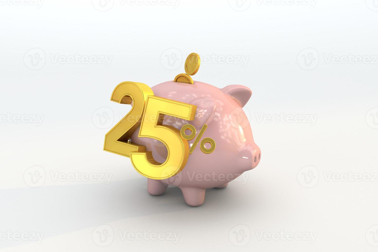 3D piggy bank with golden coin and number 25 photo