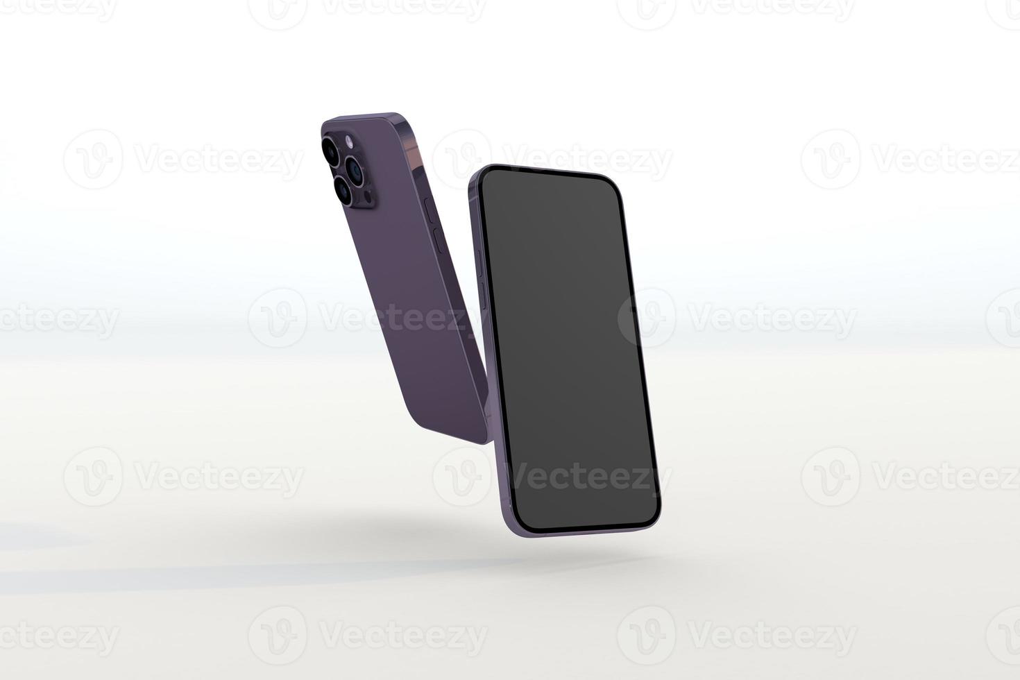 New purple phone on white background. 3d render photo