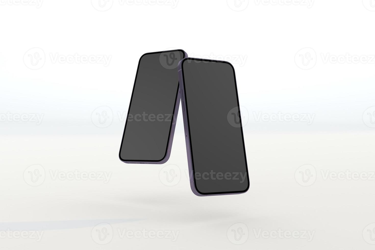 Two Modern purple phone mockup. 3d render photo