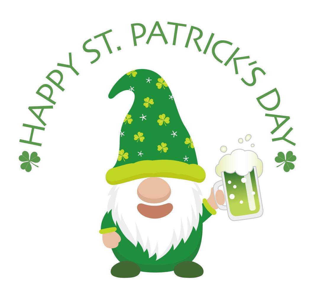 vector st. personaje del símbolo del día de patricks sosteniendo una jarra de cerveza verde aislada en un fondo blanco.