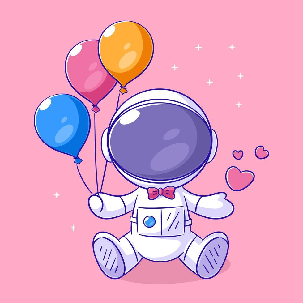 el astronauta está sentado sosteniendo un globo vector