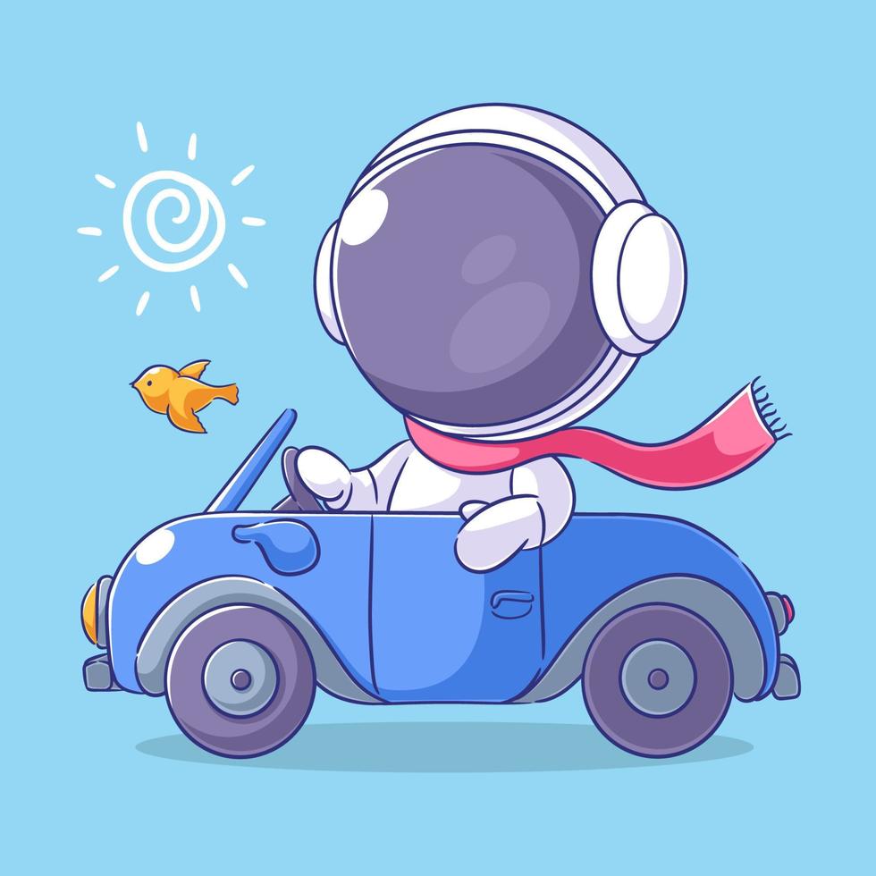 Astronaut is driving a car during the day vector