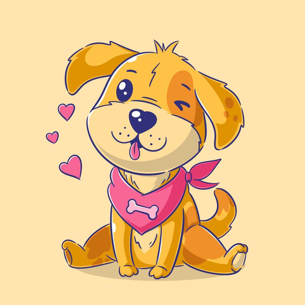 Cute puppy wearing neck cloth napkin vector