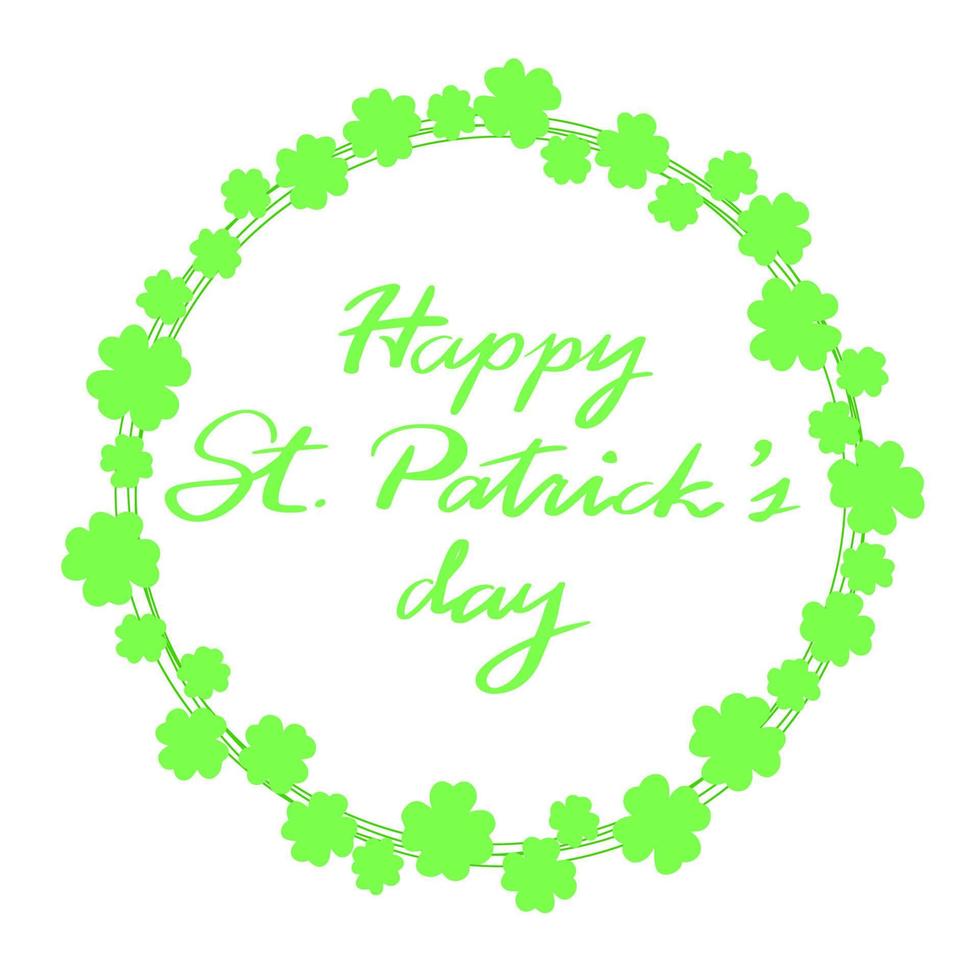 Happy St. Patrick's Day card in square form and frame from shamrocks with four leaves. Vector illustration.