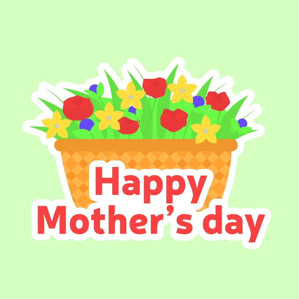 WebHappy mother day square card with basket with spring flowers. Vector illustration. Vector illustration.