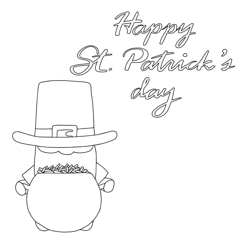 Square banner for st Patrick day in doodle style. Card with leprechaun and cauldron with coins. Vector illustraiton.