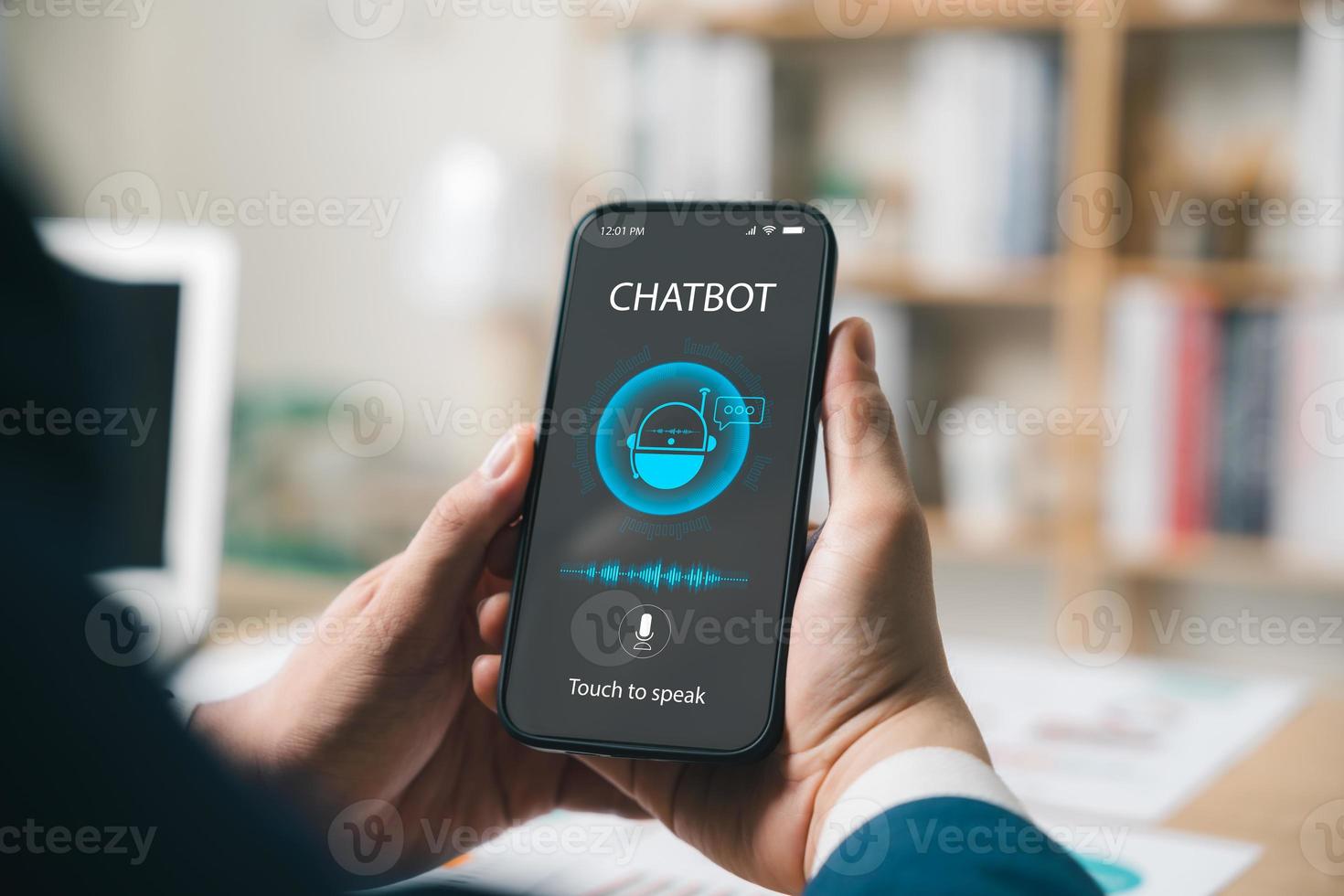 AI Chatbot intelligent digital customer service application concept, computer mobile application uses artificial intelligence chatbots automatically respond online messages to help customers instantly photo