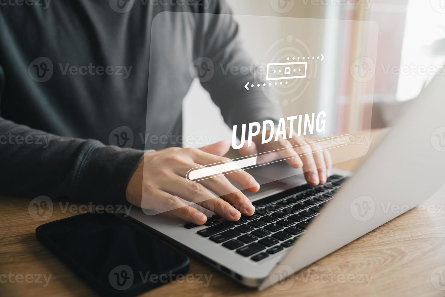 The concept of upgrading the operating system with the latest version, better system software updates, digital software development, data upgrades and future operating system updates. photo