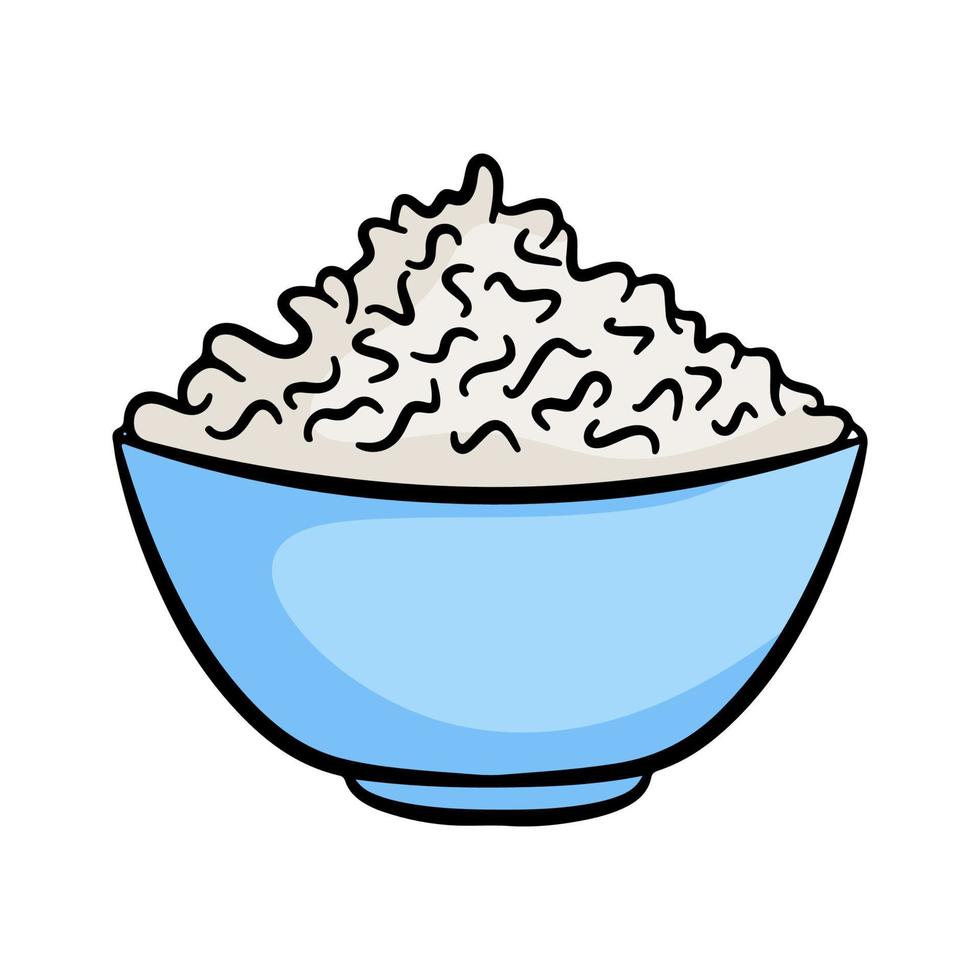 Cottage cheese in bowl outline vector