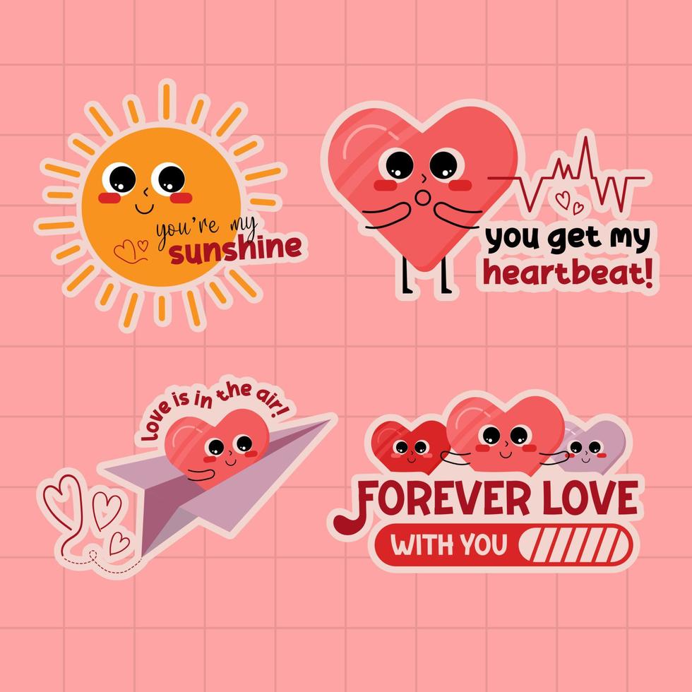 Valentines Day Label Stickers Element Collections in Flat Illustration vector