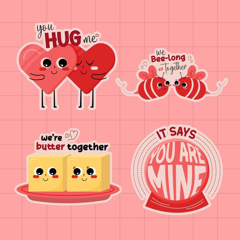 Valentines Day Label Stickers Element Collections in Flat Illustration vector