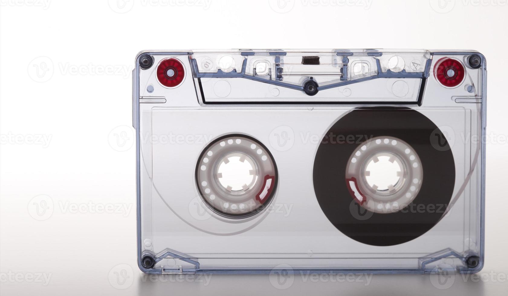Audio cassette tape isolated on white background, vintage 80's music concept photo