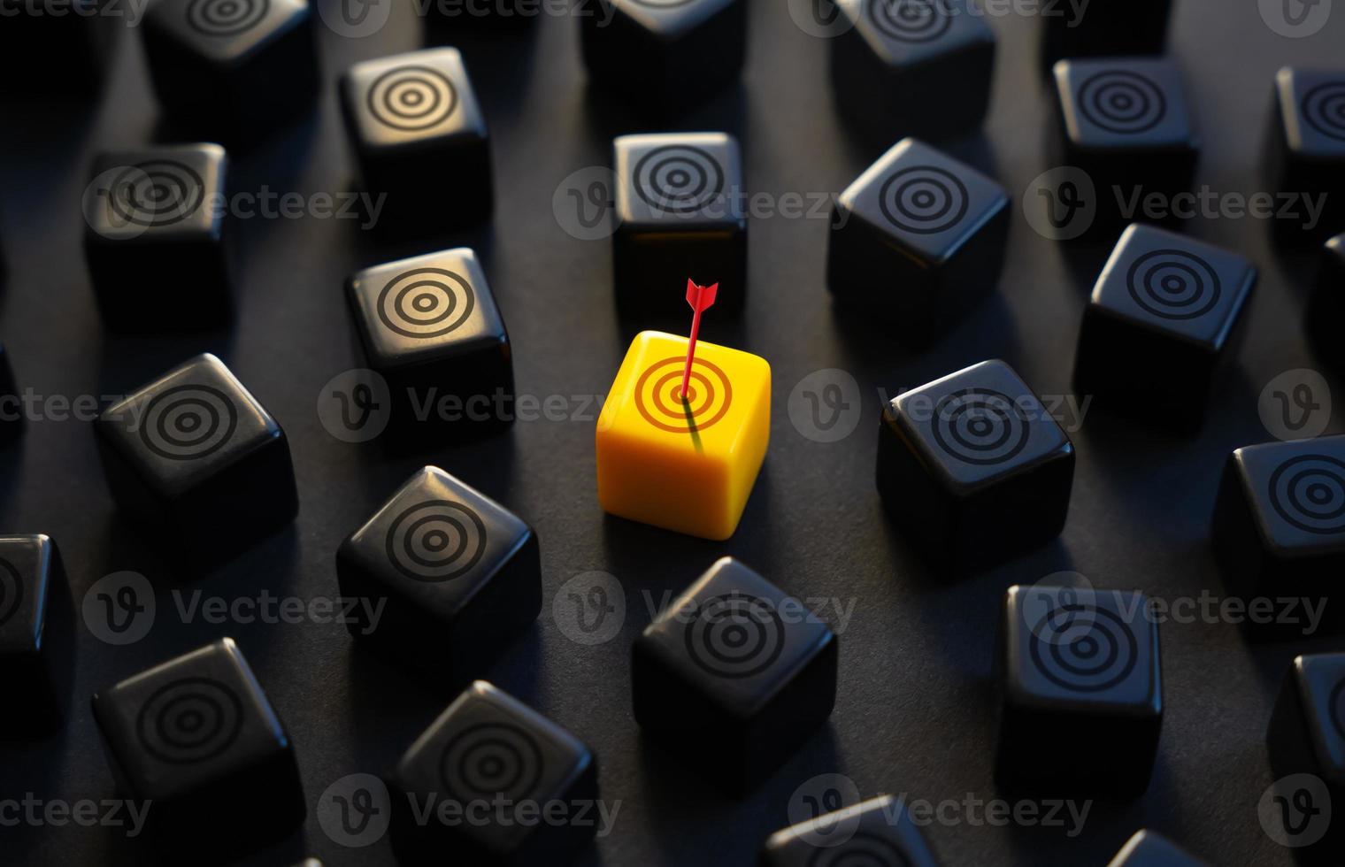 The arrow hit the highlighted target. Advertising, marketing and targeting. Right on the bull's-eye. Success. Choose a goal, define a task. Purposefulness and insight. Succeed in work. photo