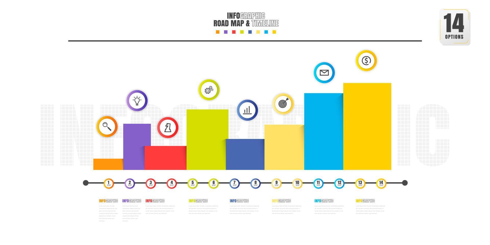 Timeline infographics design template with 8 options, process diagram. vector