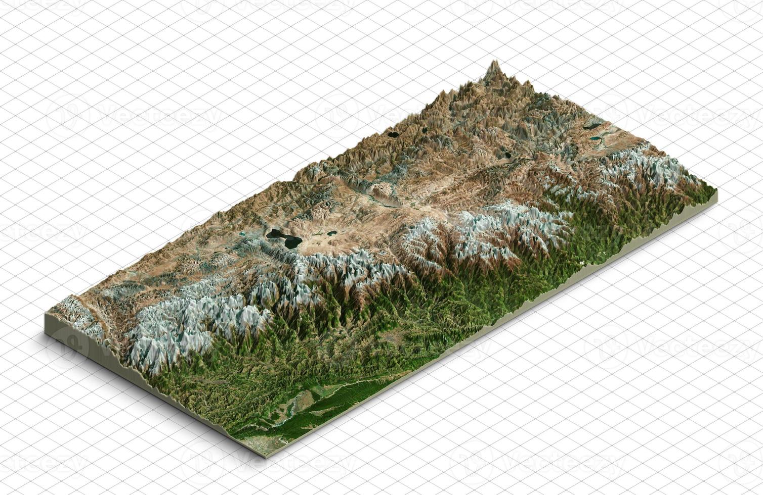 Modelo 3d de la montaña everest, nepal. mapa isométrico terreno virtual 3d para infografía foto