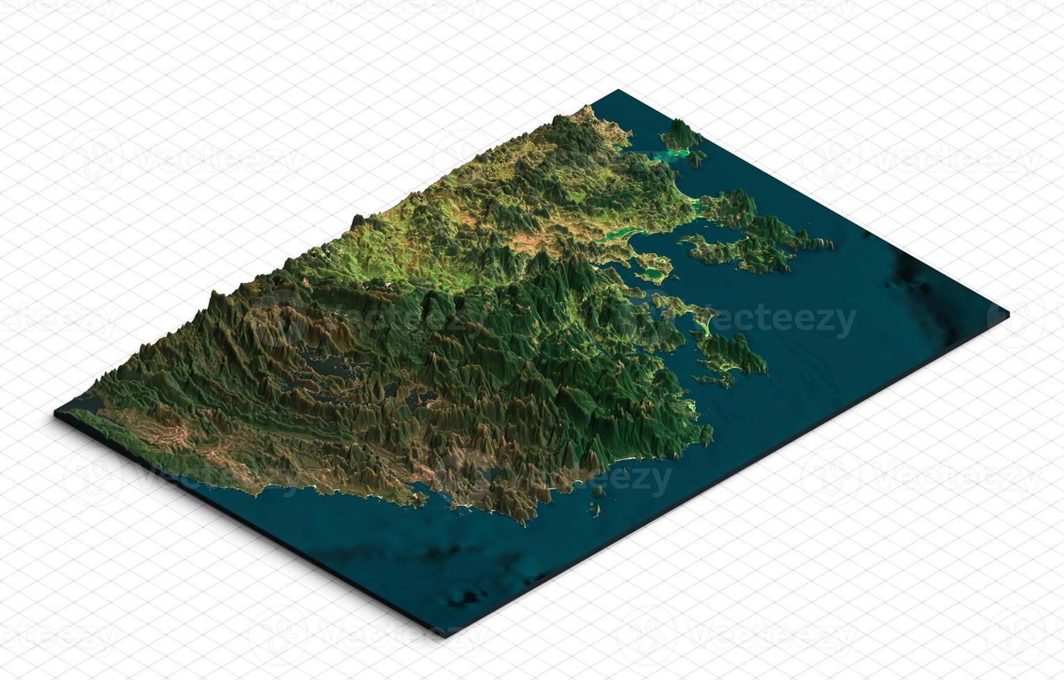 3d model of Tasmania island, the south of the Australian mainland. Isometric map virtual terrain 3d for infographic photo