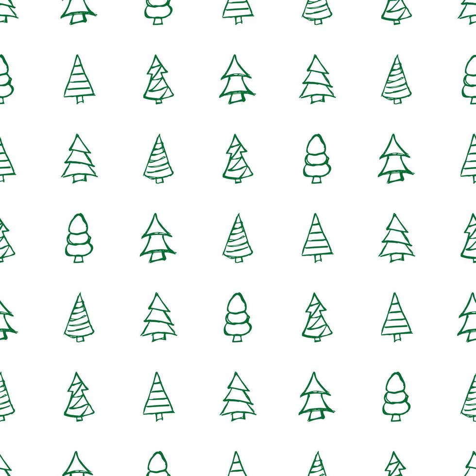 Seamless pattern with hand drawn Christmas trees. Sketched firs. Winter holiday doodle elements. Vector illustration