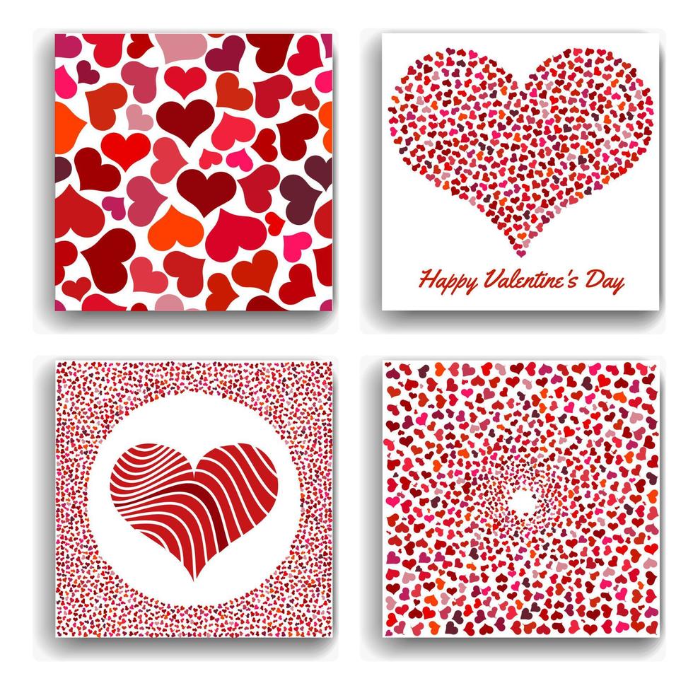Set of four backgrounds with red hearts. Symbol of love. Elements for wedding template. vector