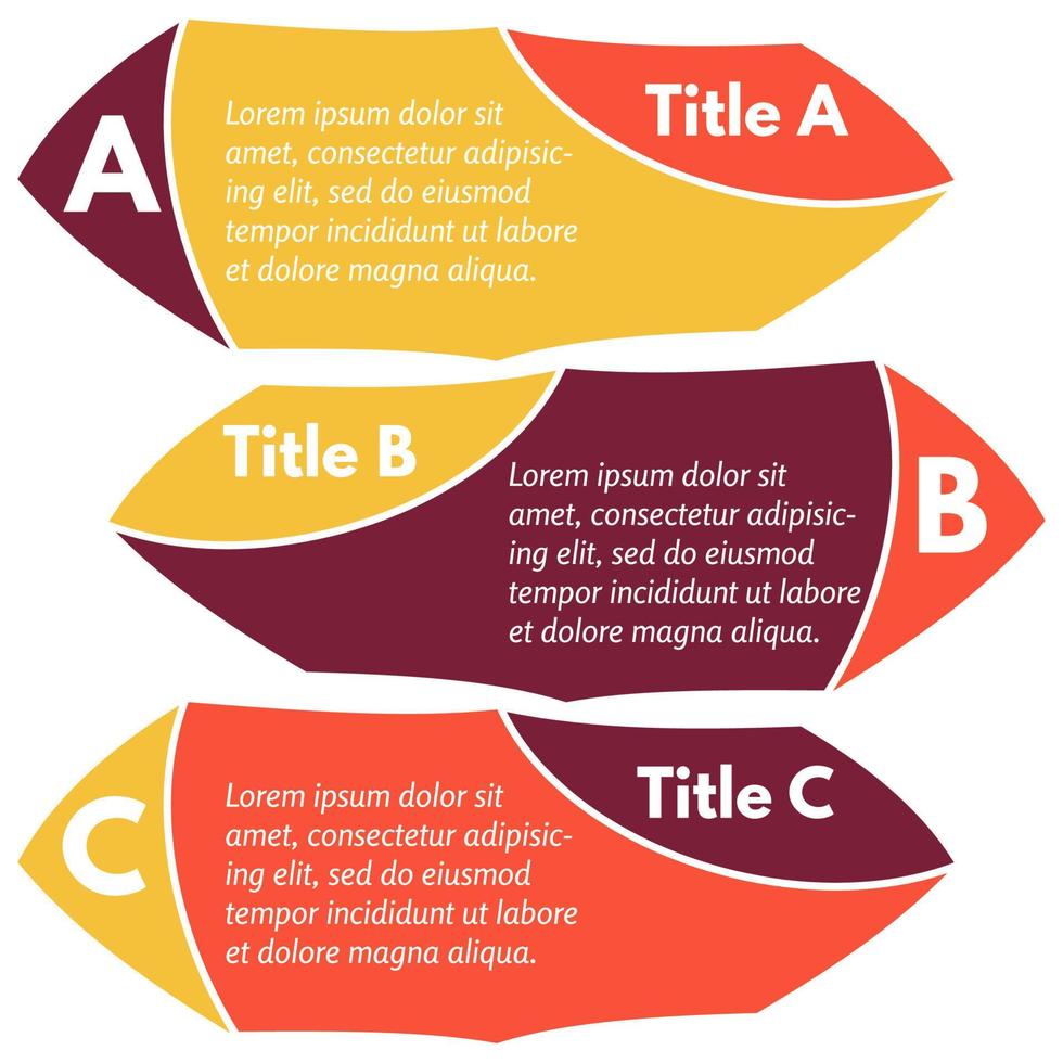 Set of three horizontal colorful options banners. Step by step infographic design template. Vector illustration