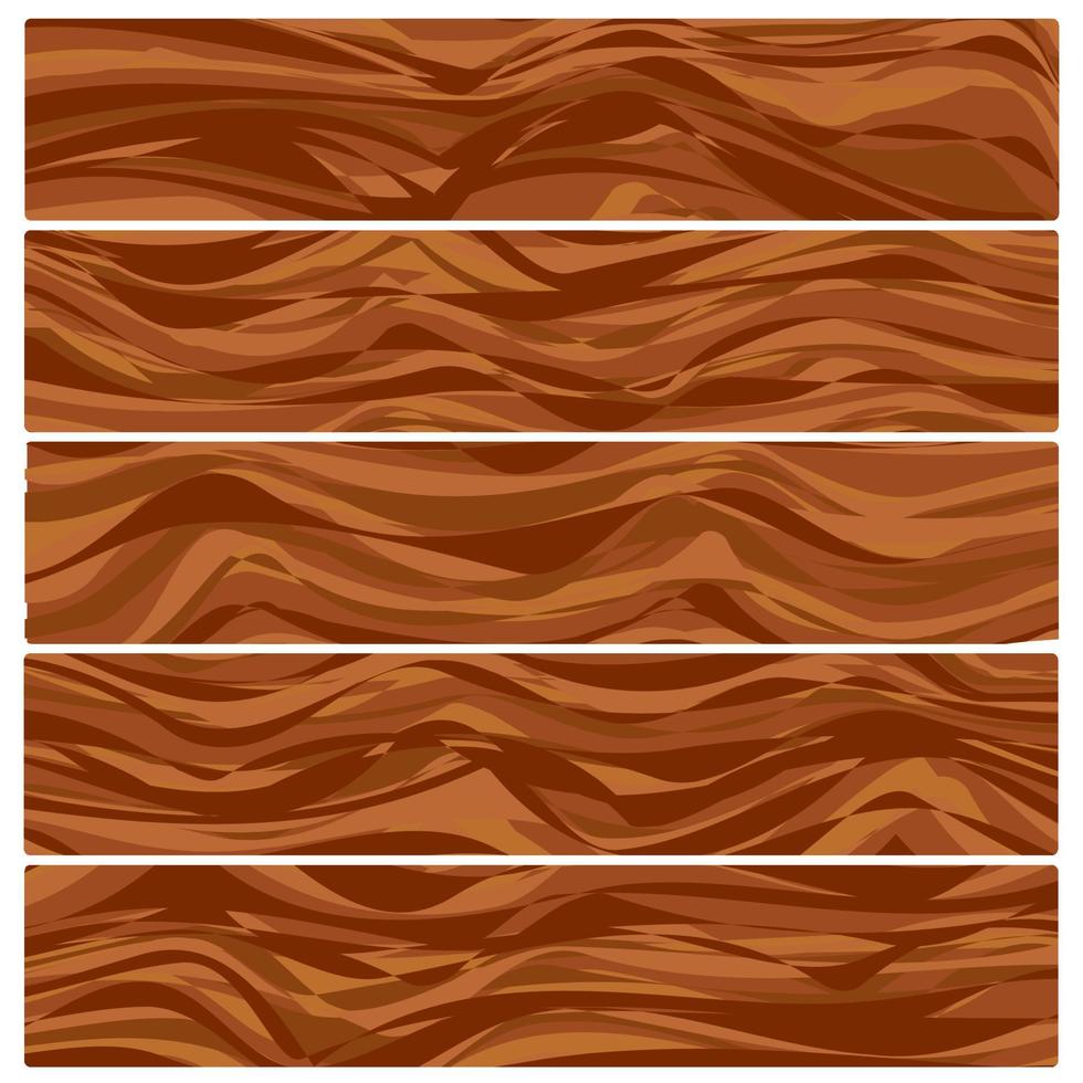 Five wooden boards. Vector abstract wood texture in flat design.