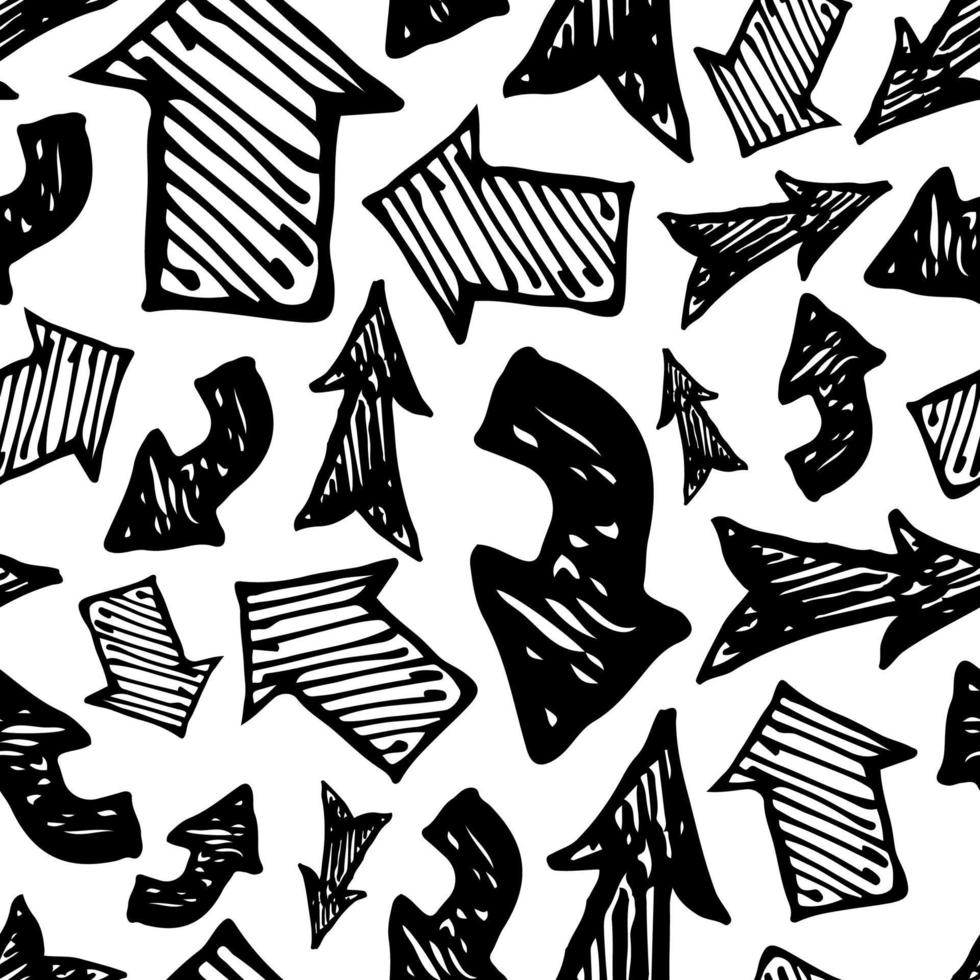 Seamless pattern with black hand drawn arrows. Vector illustration