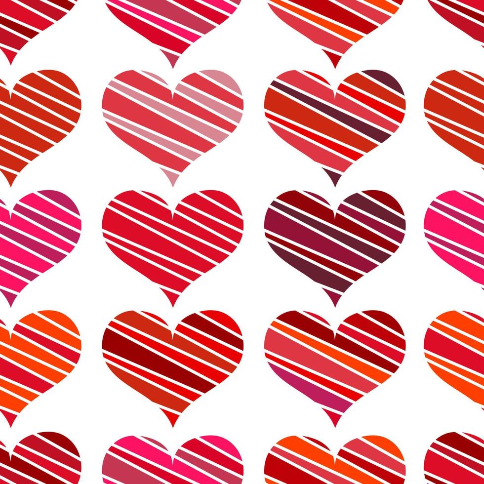 Seamless pattern with red hearts. Different red hearts on a white background. Vector valentine illustration.