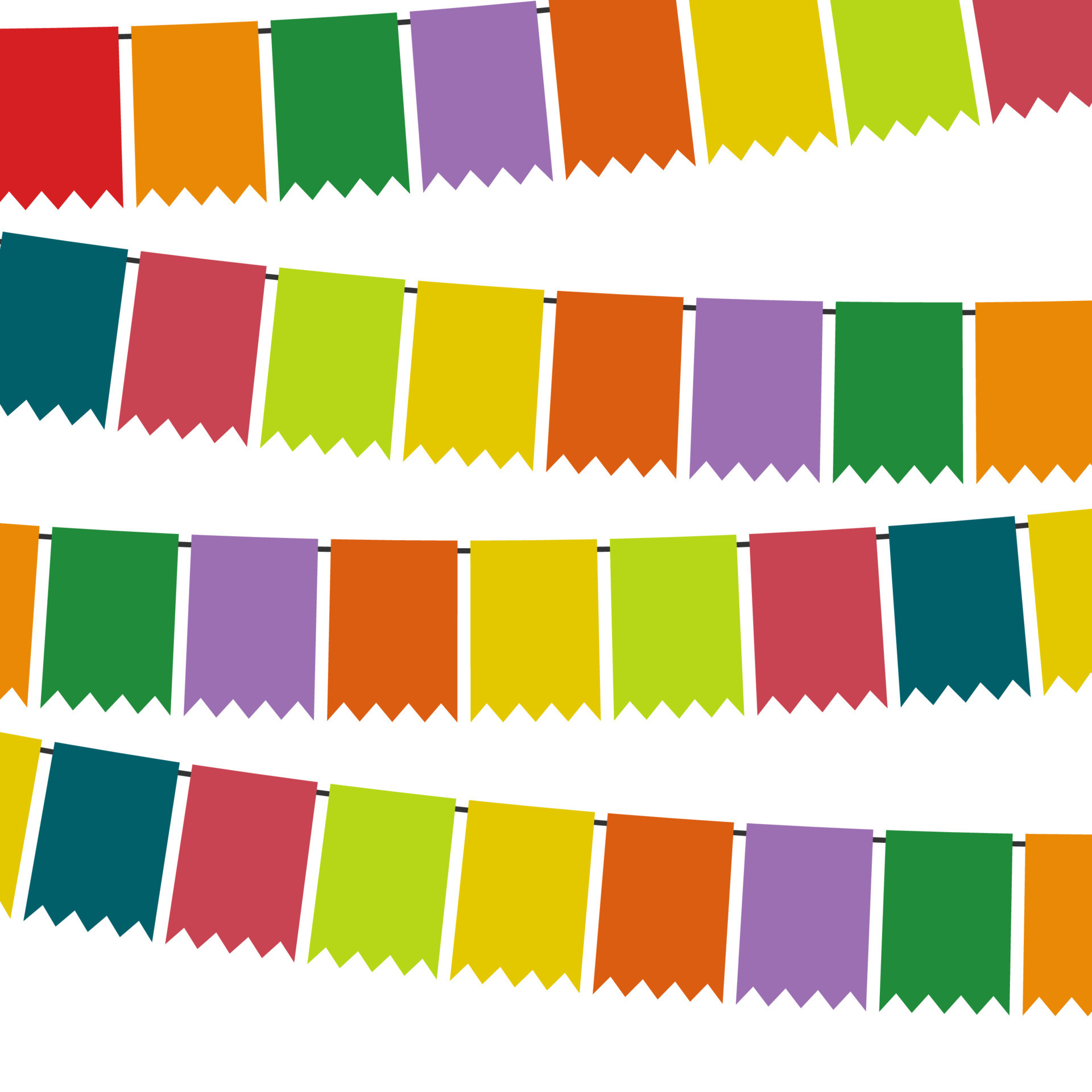 Colorful flags and bunting garlands for decoration. Decor elements with