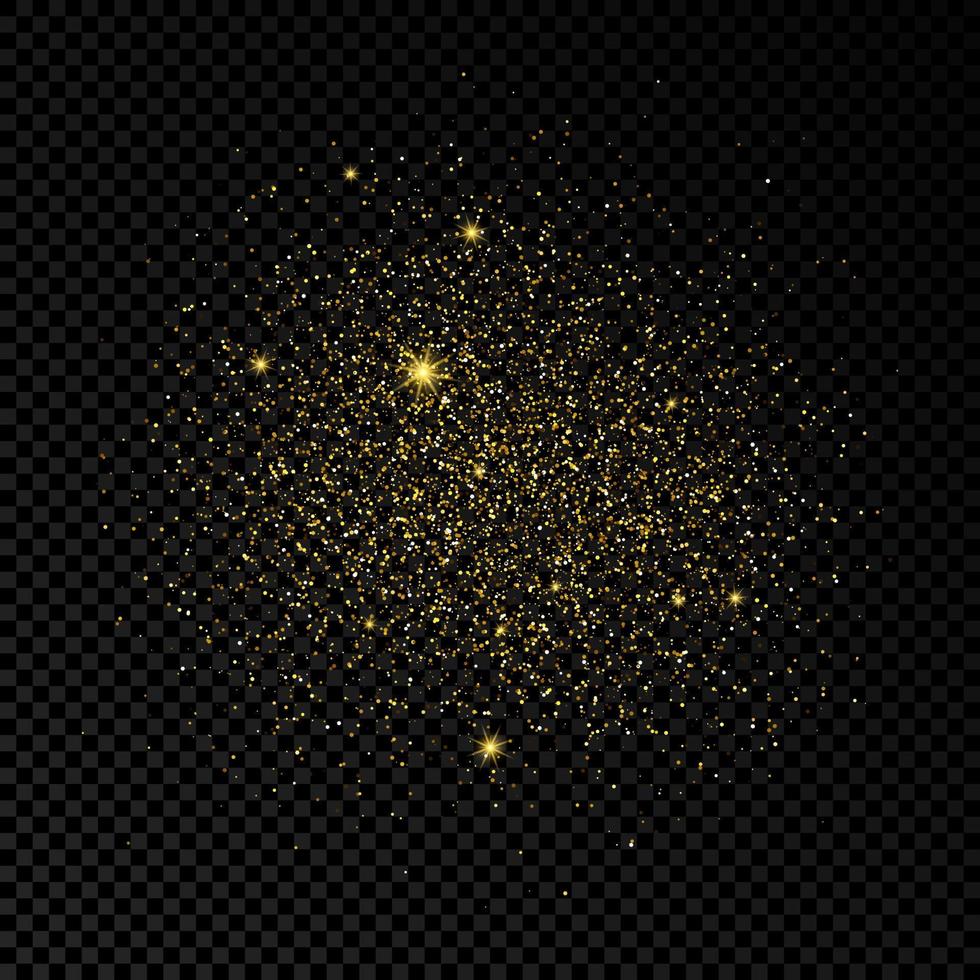 Golden glittering backdrop on a dark transparent background. Background with gold glitter effect and empty space for your text. Vector illustration