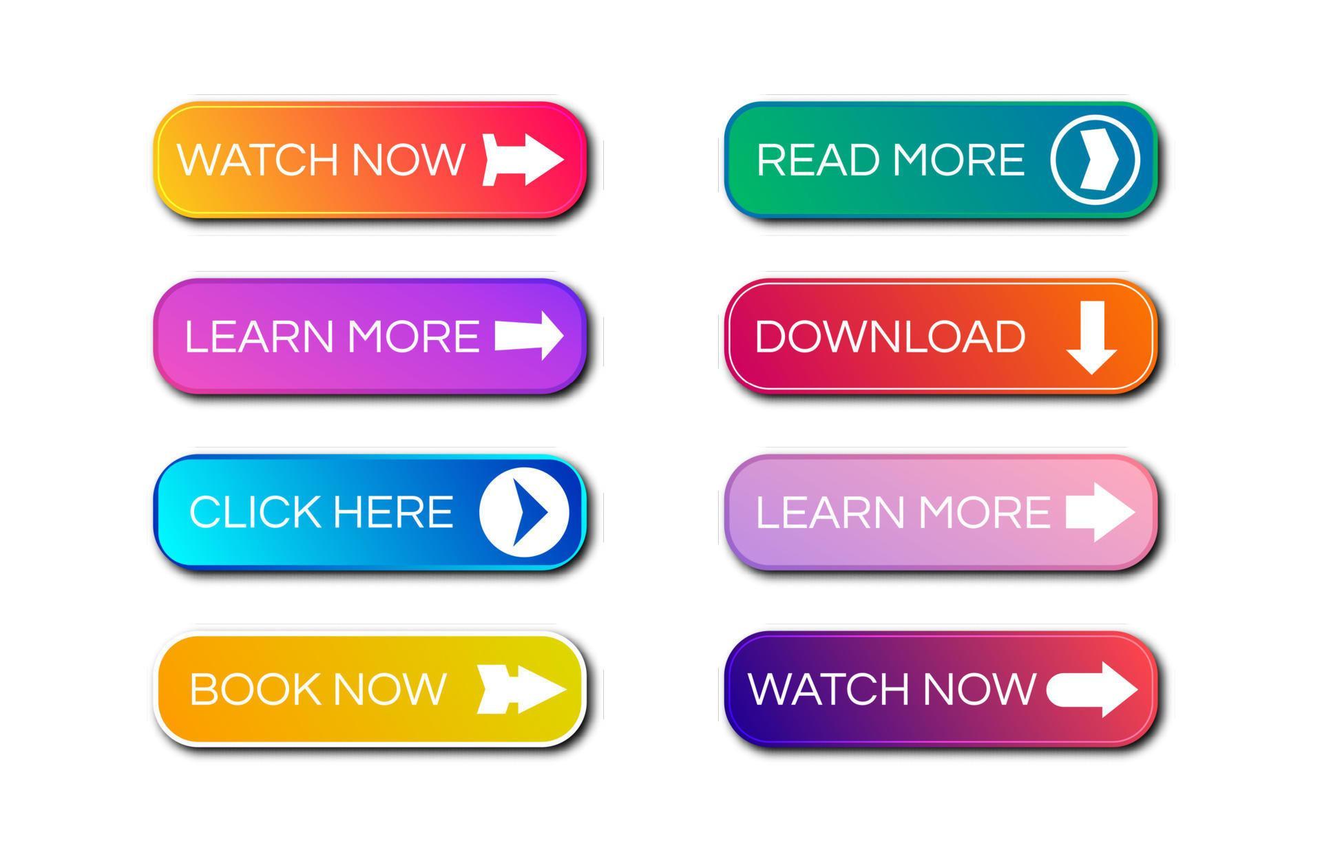 Set of eight modern gradient buttons with shadows. Read more Buttons