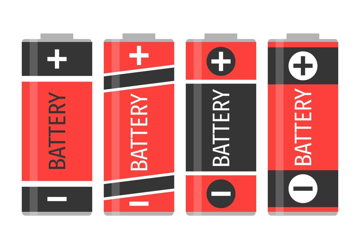 A set of four red batteries. Vector illustration