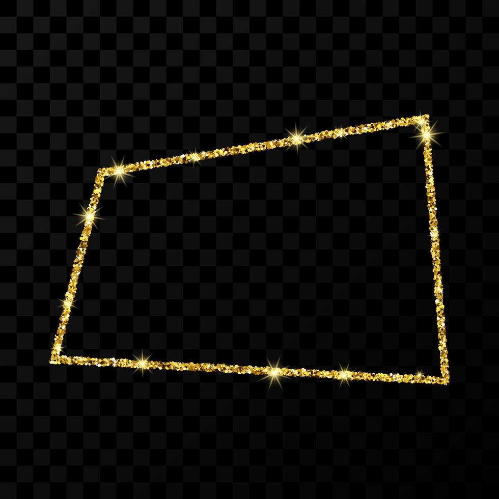 marco de brillo dorado. marco rectangular con estrellas brillantes y destellos sobre fondo transparente oscuro. ilustración vectorial vector