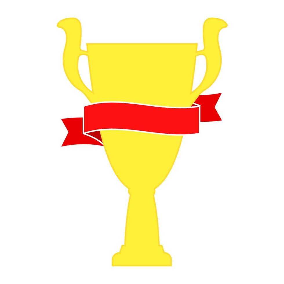 Champion cup in gold with red ribbon. Championship prizes for first place. Victory symbols isolated on white background. vector
