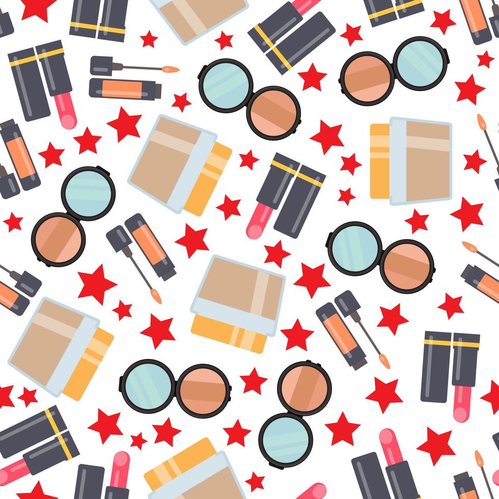 Seamless pattern with makeup items in flat style. Vector illustration.