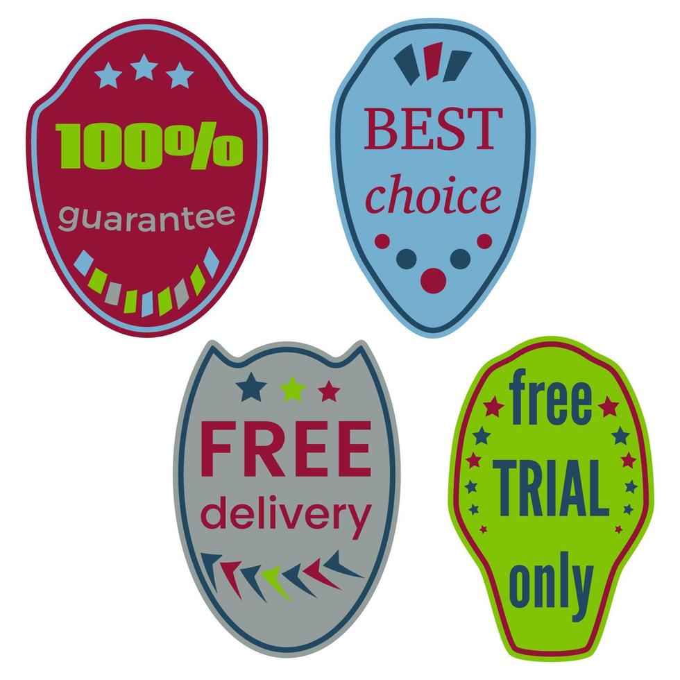 Set of Vector Badges with Ribbons. Web stickers and labels. Isolated vector illustration.