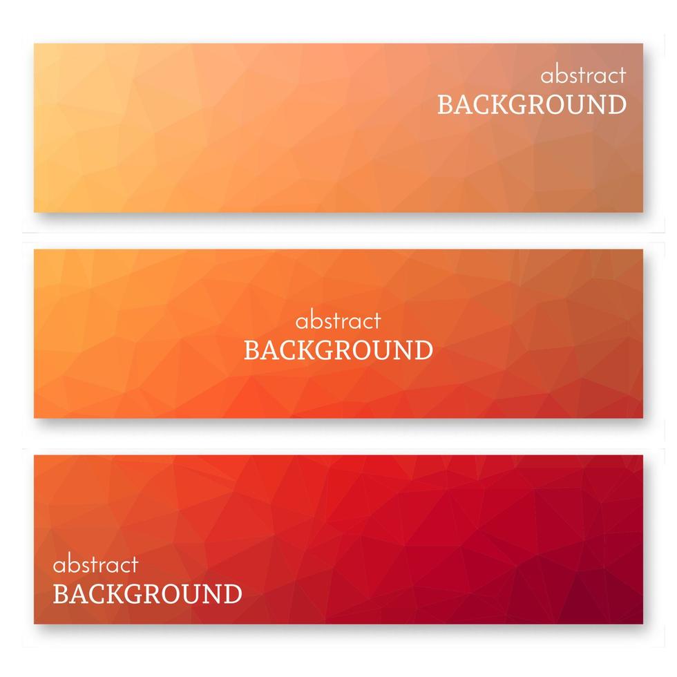 Set of three orange banners in low poly art style. Background with place for your text. Vector illustration