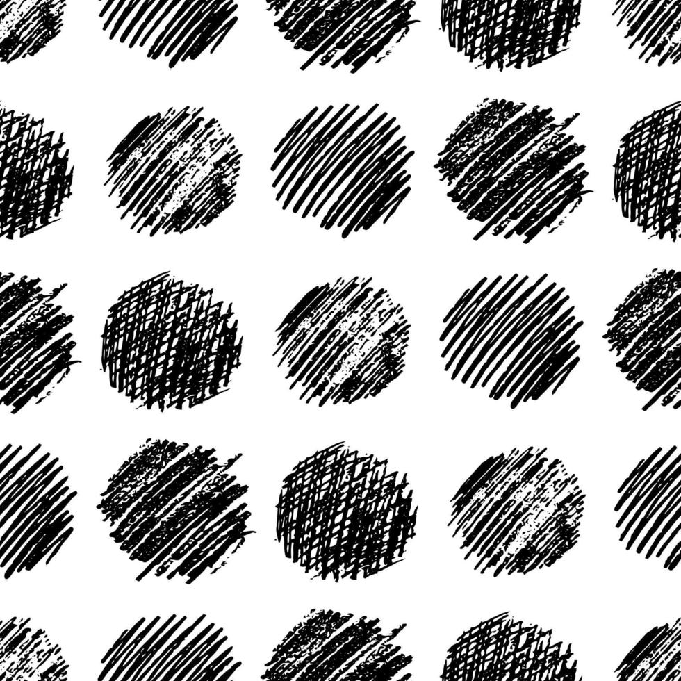 Seamless pattern with hand drawn black circle scribble smear. Abstract grunge texture. Vector illustration