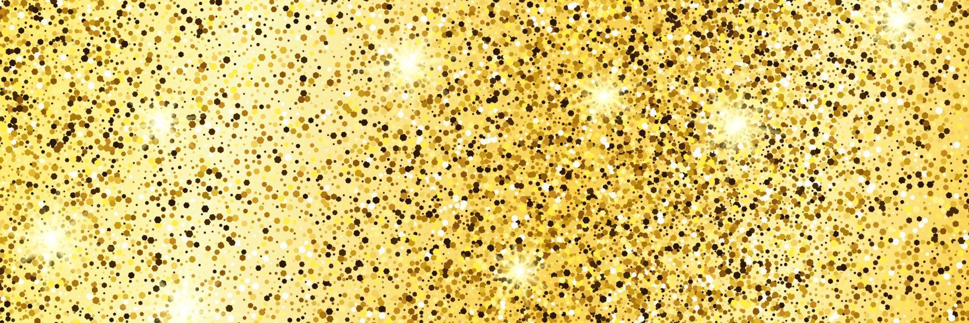 Golden glittering background with gold sparkles and glitter effect. Banner design. Empty space for your text. Vector illustration