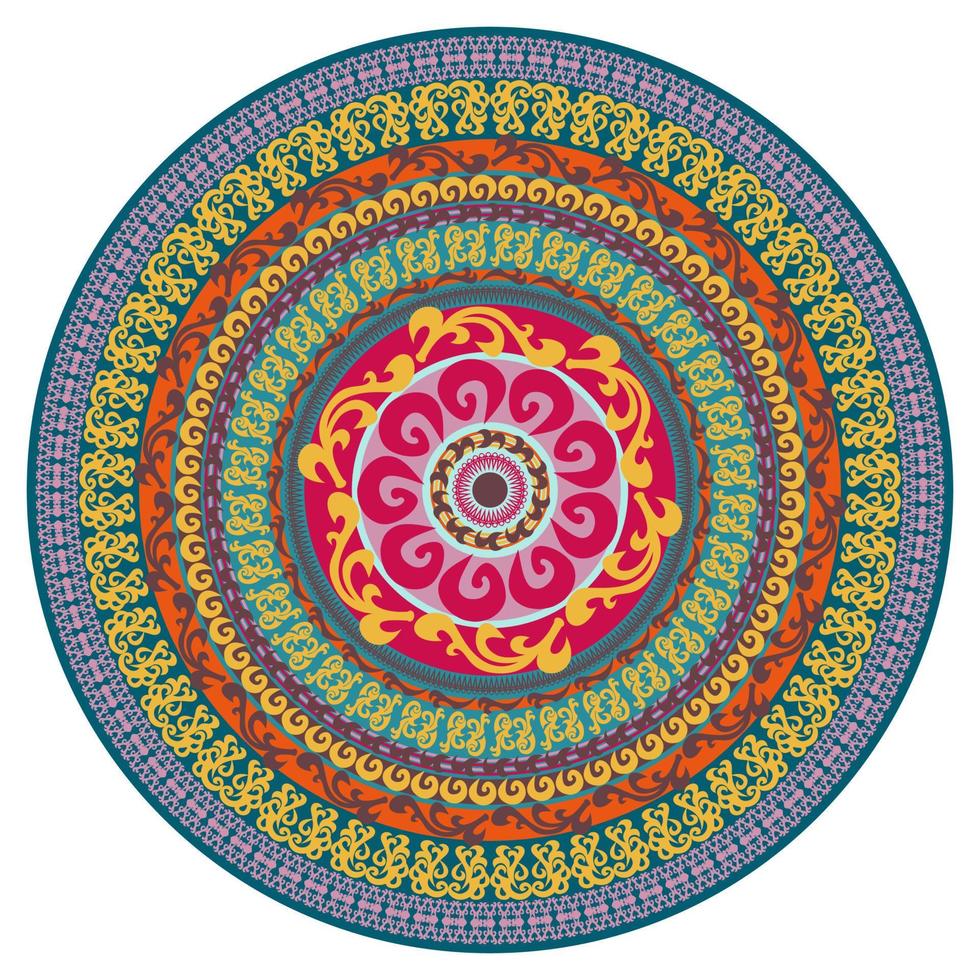 ornamento tarjeta multicolor con mandala. forma vectorial ornamental redonda aislada en blanco. ilustración vectorial en colores blanco y negro. vector